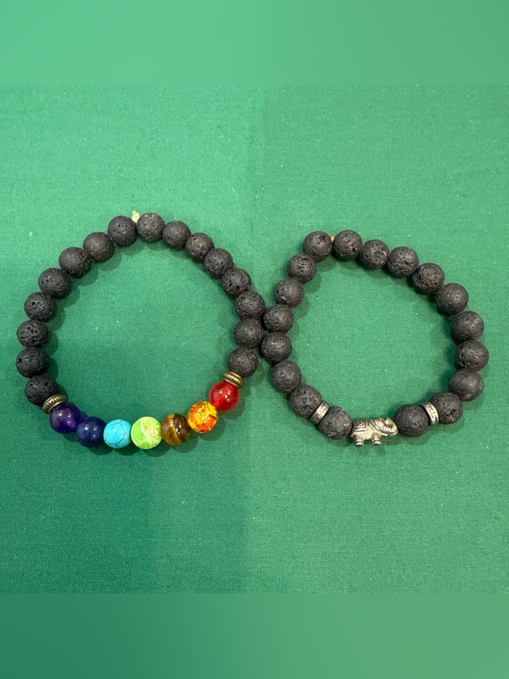 Lava stone &7 Chakra Bead Bracelet W/Elephant Charm 14D